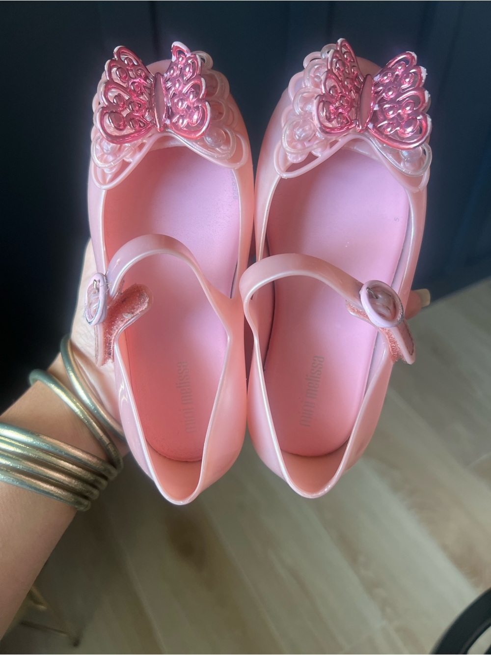 Mini Melissa Pink Jelly Mary Janes with Shiny Butterfly